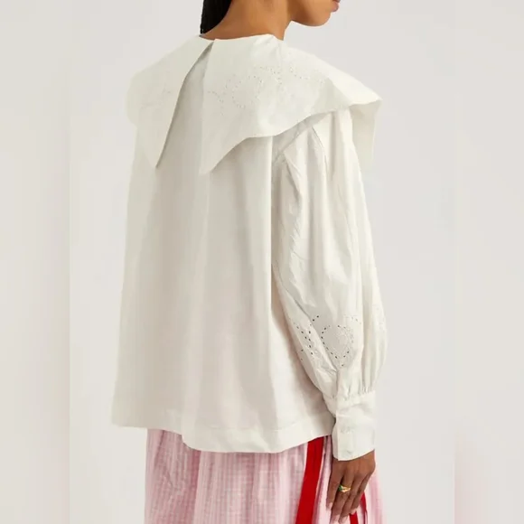 Damson Madder Romeo Broderie Oversized Cotton Button Up Heart Blouse - Picture 5 of 14